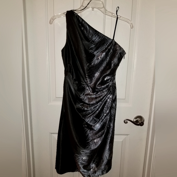 london times one shoulder dress LONDON TIMES~ Purple Taffeta One Shoulder Tiered Sheath Party Dress 8 NEW $109